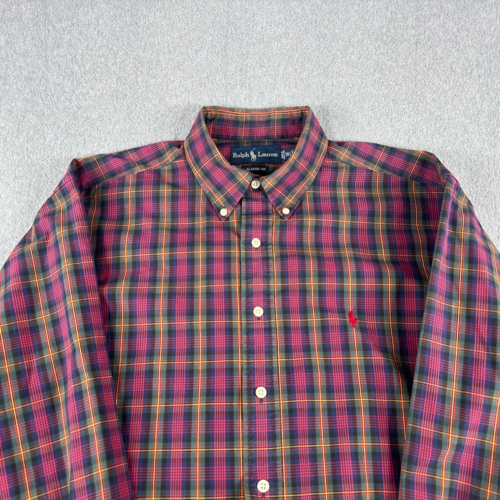 Vintage Ralph Lauren Shirt Mens L Classic Fit Red Green Plaid Button Down